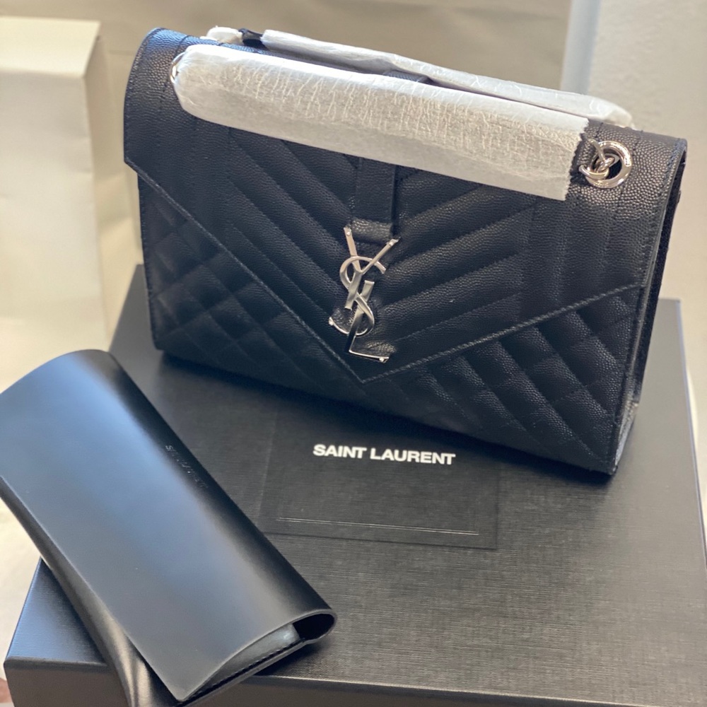 YSL cross body-Black leather with silver hardware